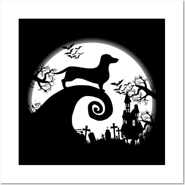 Dachshund and Halloween Moon Wall Art by Jenna Lyannion